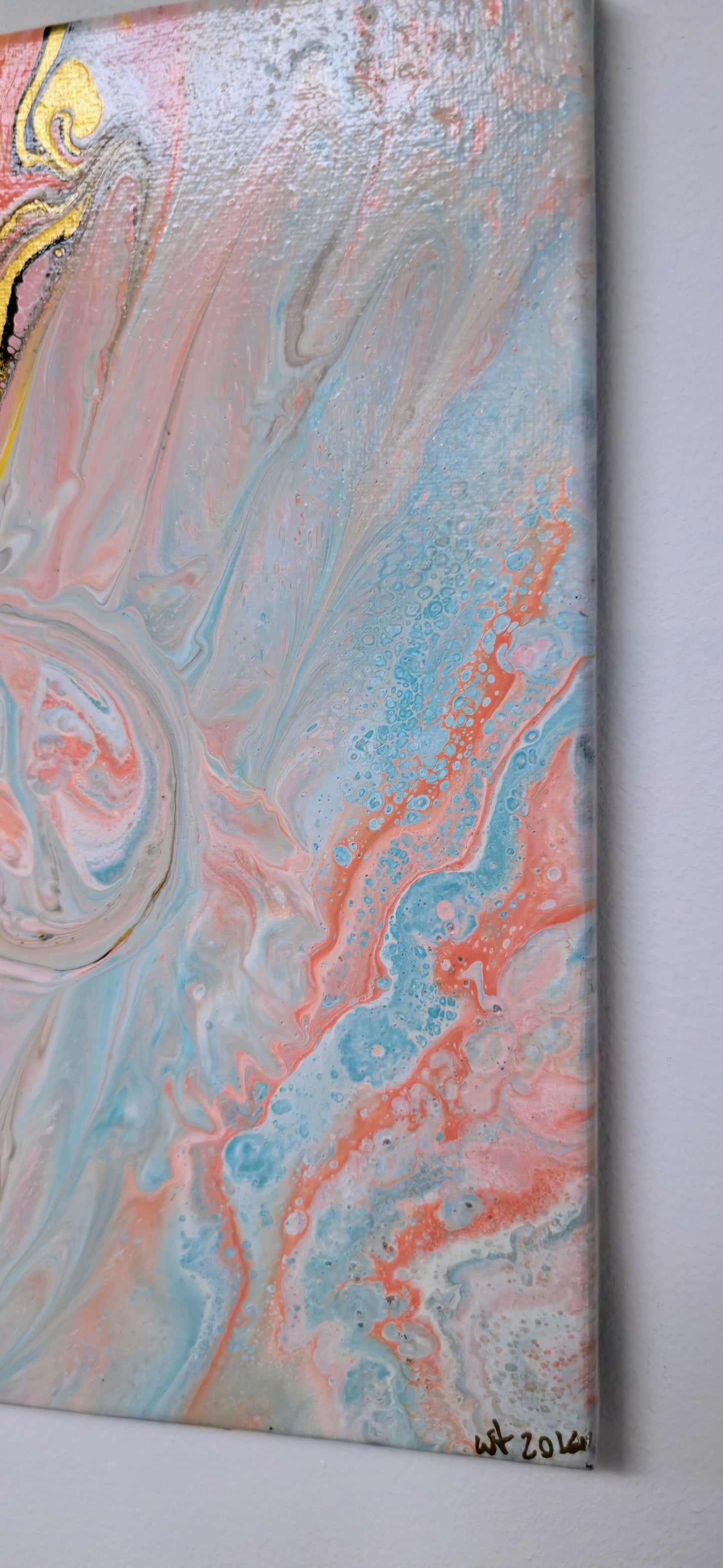 Serce Muszli – Obraz Abstrakcyjny Pouring Art 25x30 cm