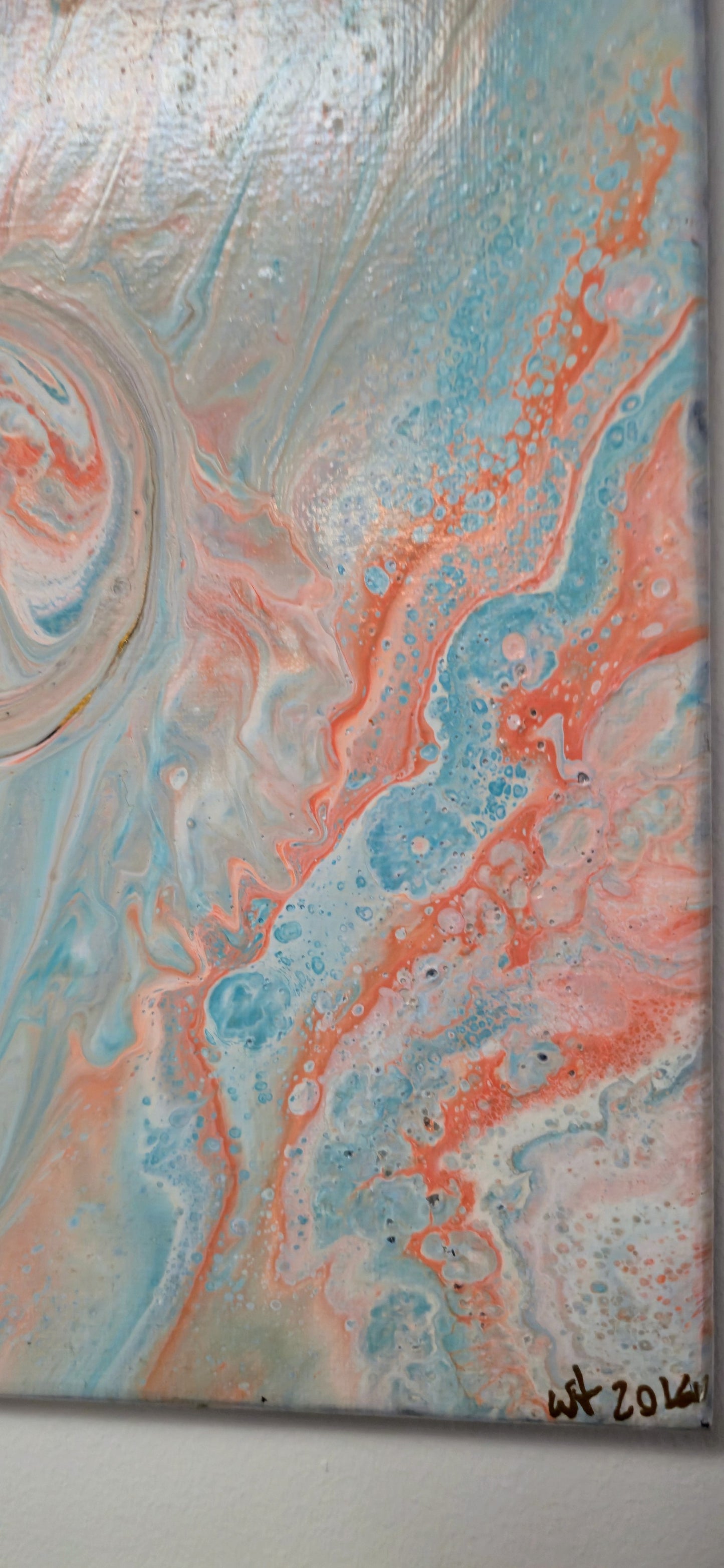 Serce Muszli – Obraz Abstrakcyjny Pouring Art 25x30 cm