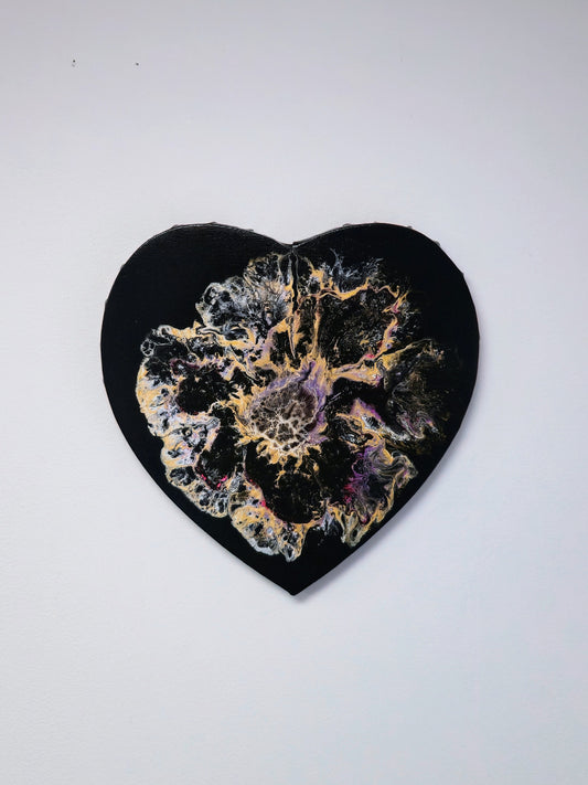 Czarna Piwonia – Obraz Serce Pouring Art 30 cm