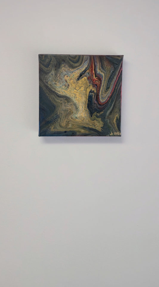 Złota Ruda – Obraz Abstrakcyjny Pouring Art 20x20 cm