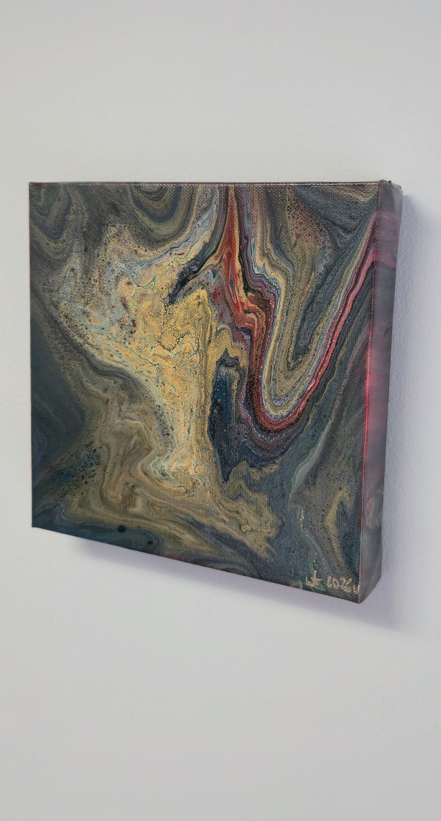 Złota Ruda – Obraz Abstrakcyjny Pouring Art 20x20 cm