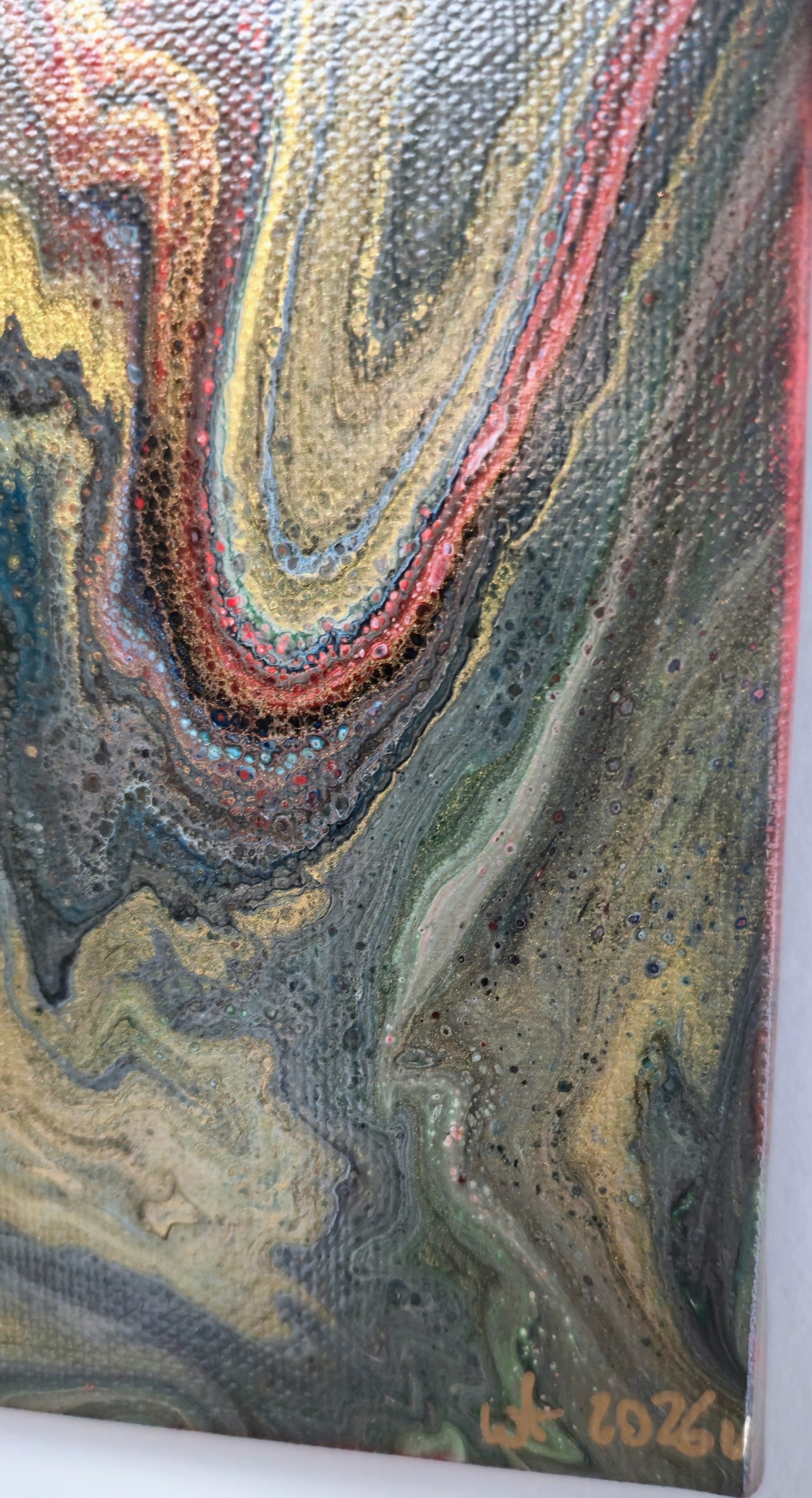 Złota Ruda – Obraz Abstrakcyjny Pouring Art 20x20 cm