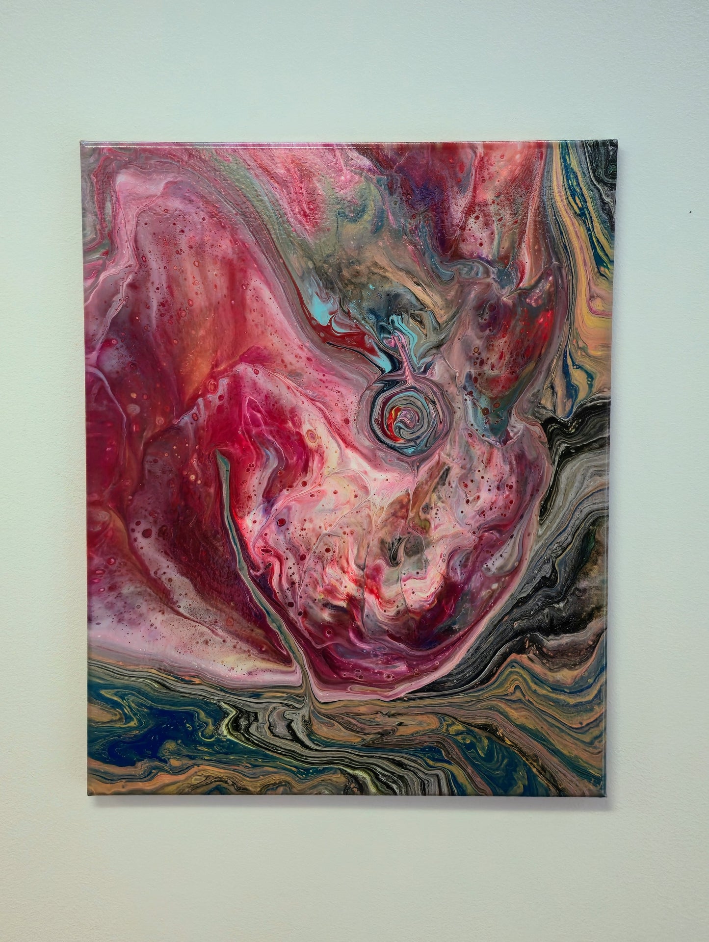 Czysty Umysł w Czerwieni – Obraz Abstrakcyjny Pouring Art (40x50 cm)