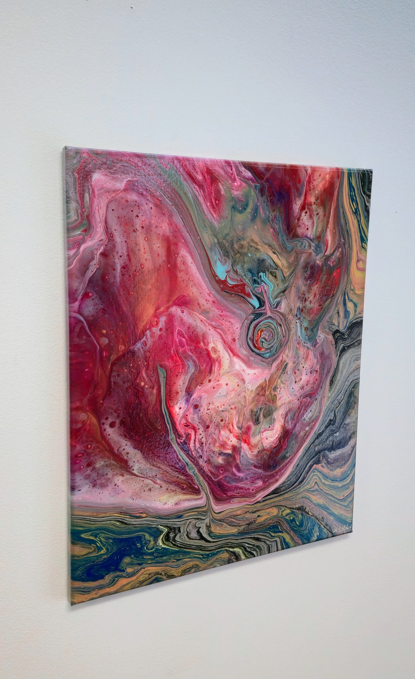 Czysty Umysł w Czerwieni – Obraz Abstrakcyjny Pouring Art (40x50 cm)