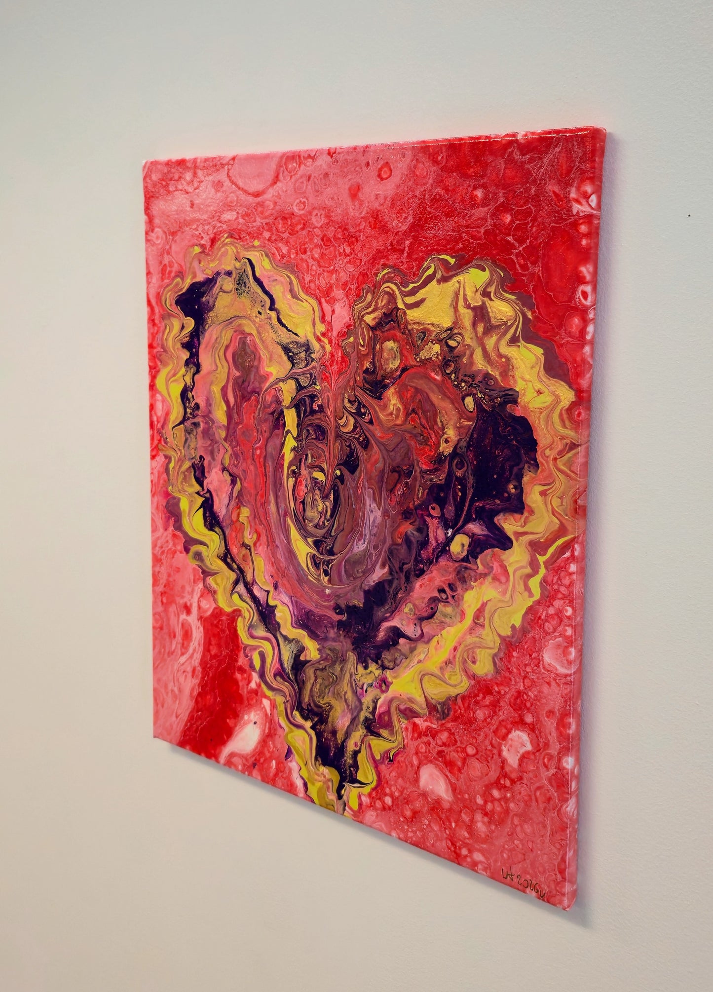 Serce Współczucia – Obraz Abstrakcyjny Pouring Art (40x50 cm)
