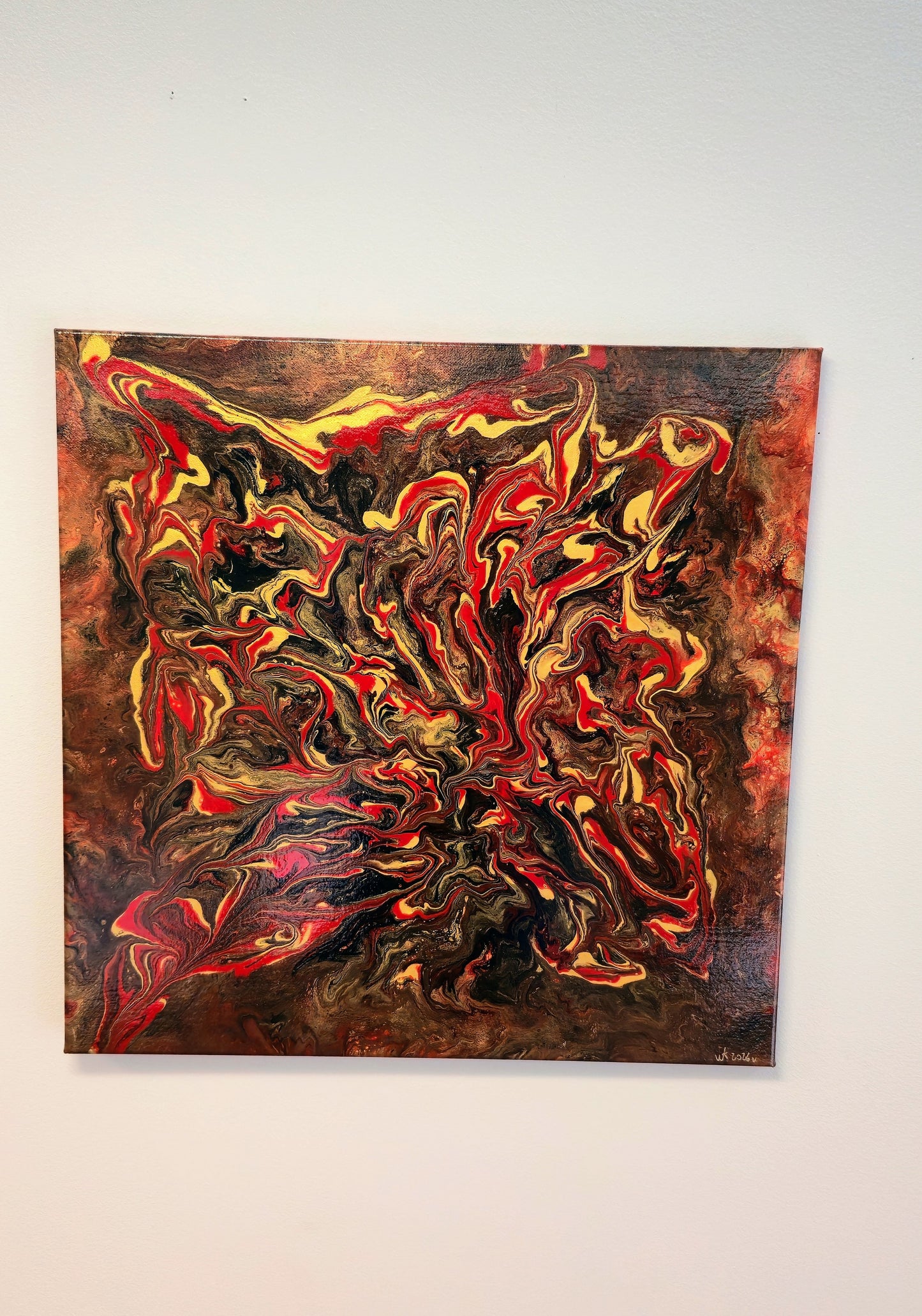 Erupcja – Obraz Abstrakcyjny Pouring Art (50x50 cm)