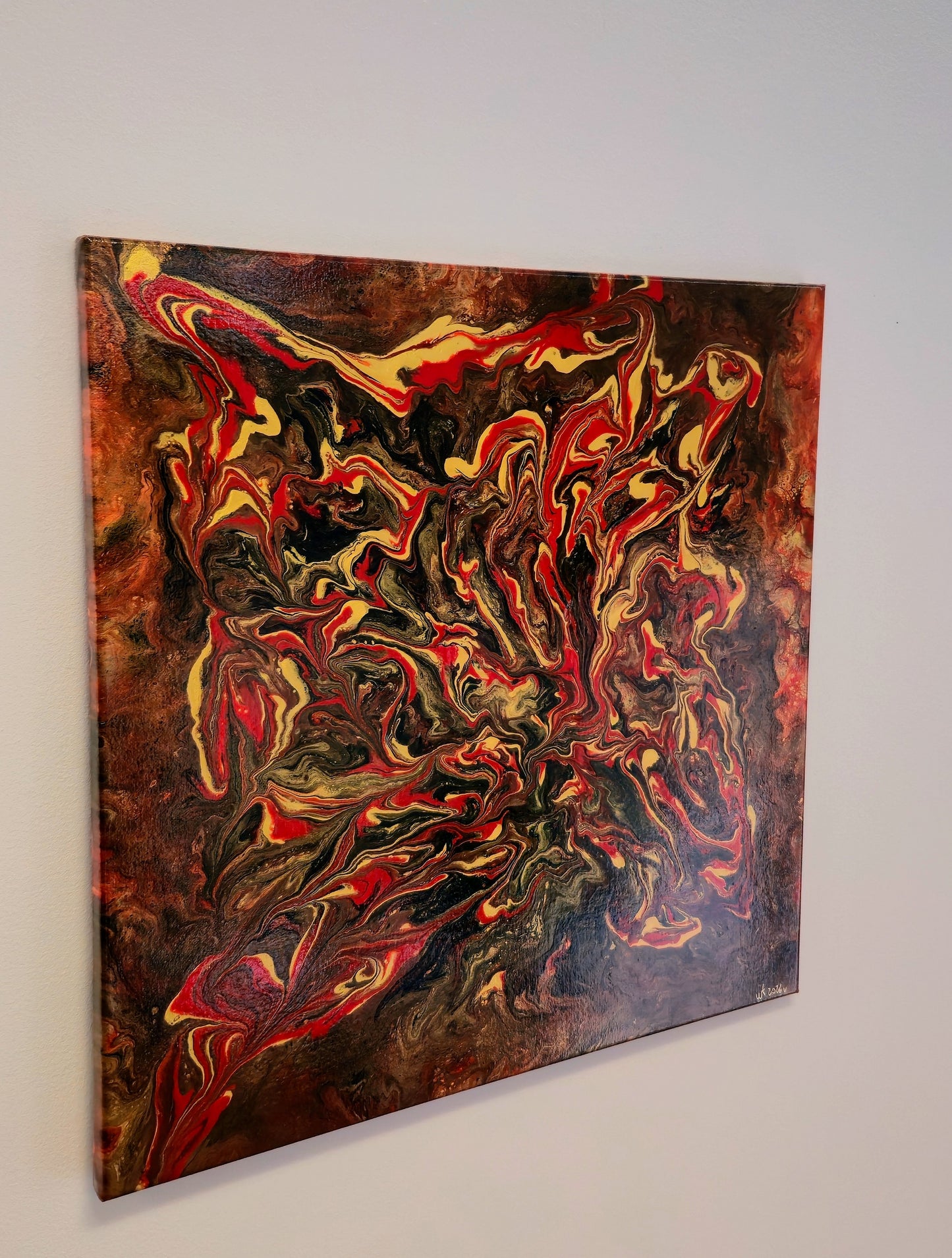 Erupcja – Obraz Abstrakcyjny Pouring Art (50x50 cm)
