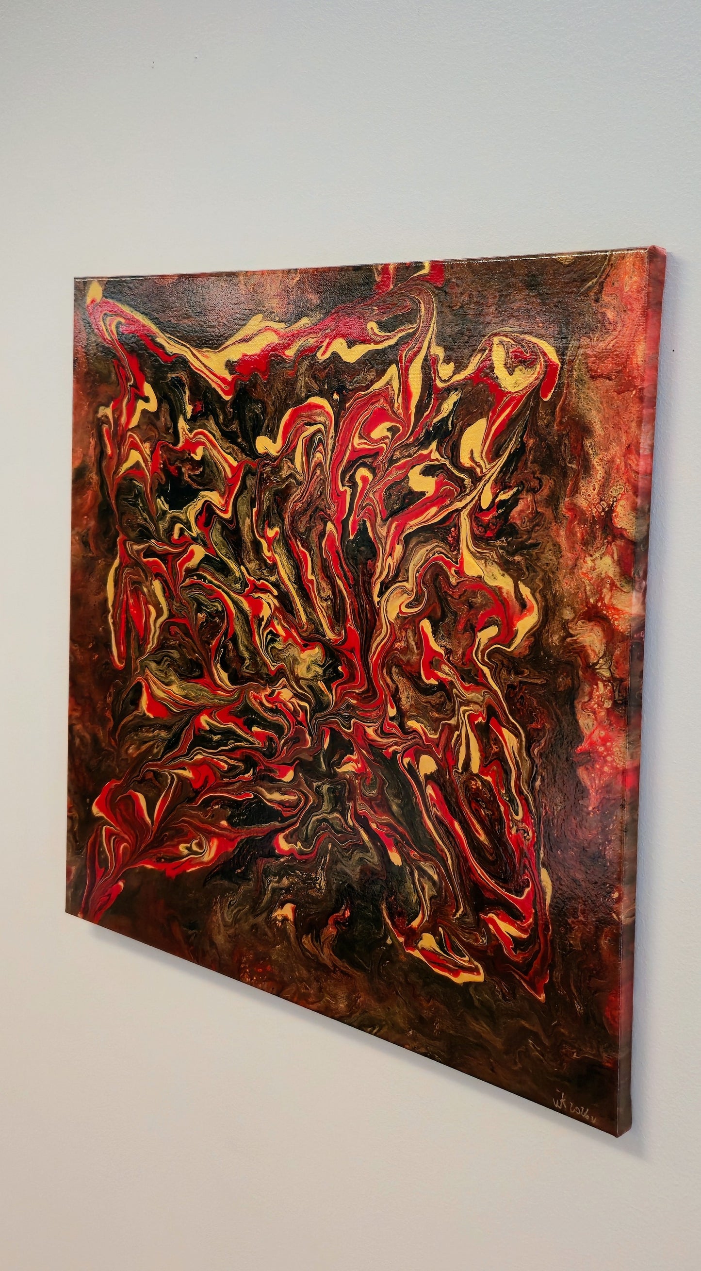 Erupcja – Obraz Abstrakcyjny Pouring Art (50x50 cm)