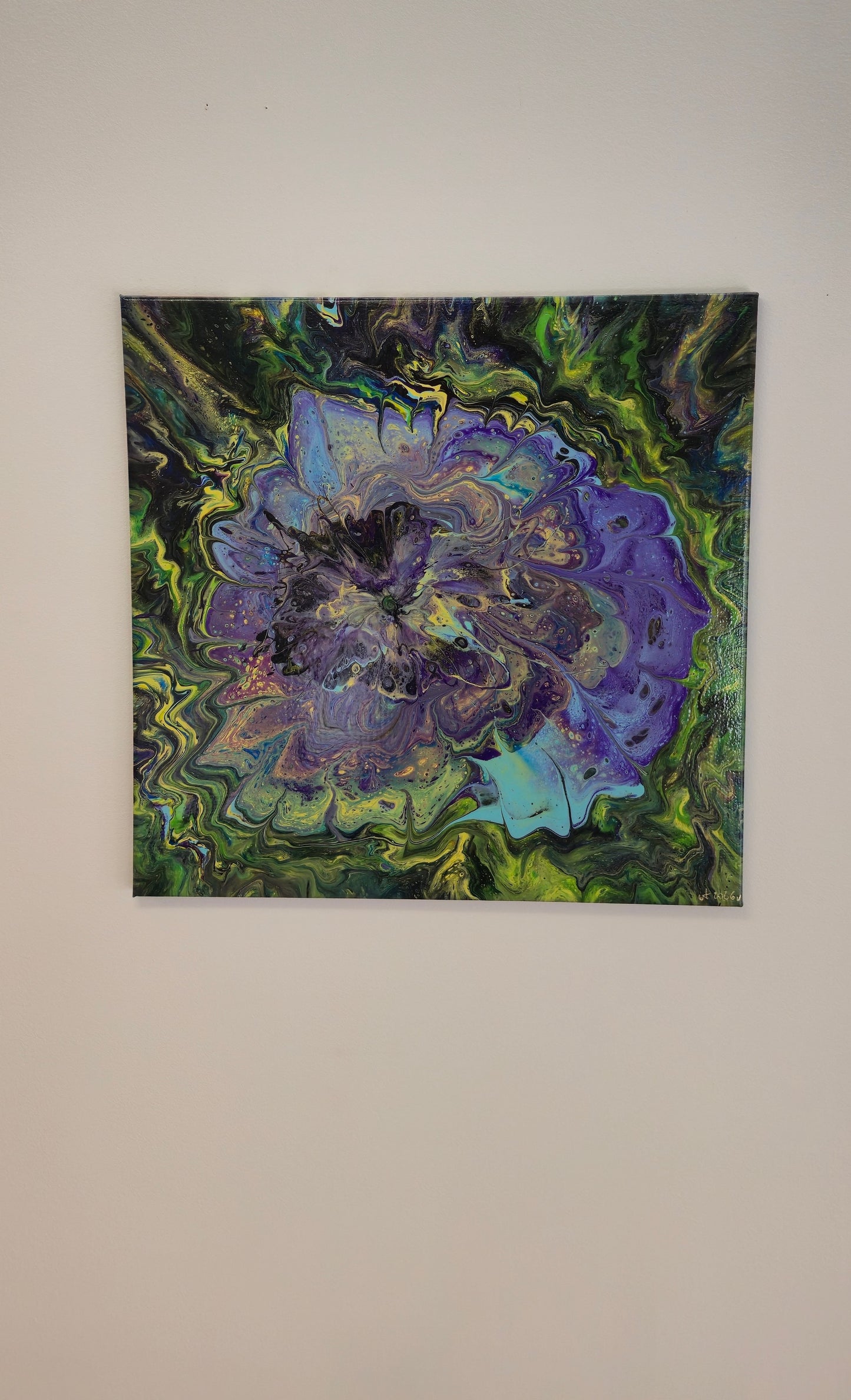 Fioletowy Sen Lasu – Obraz Abstrakcyjny Pouring Art (50x50 cm)