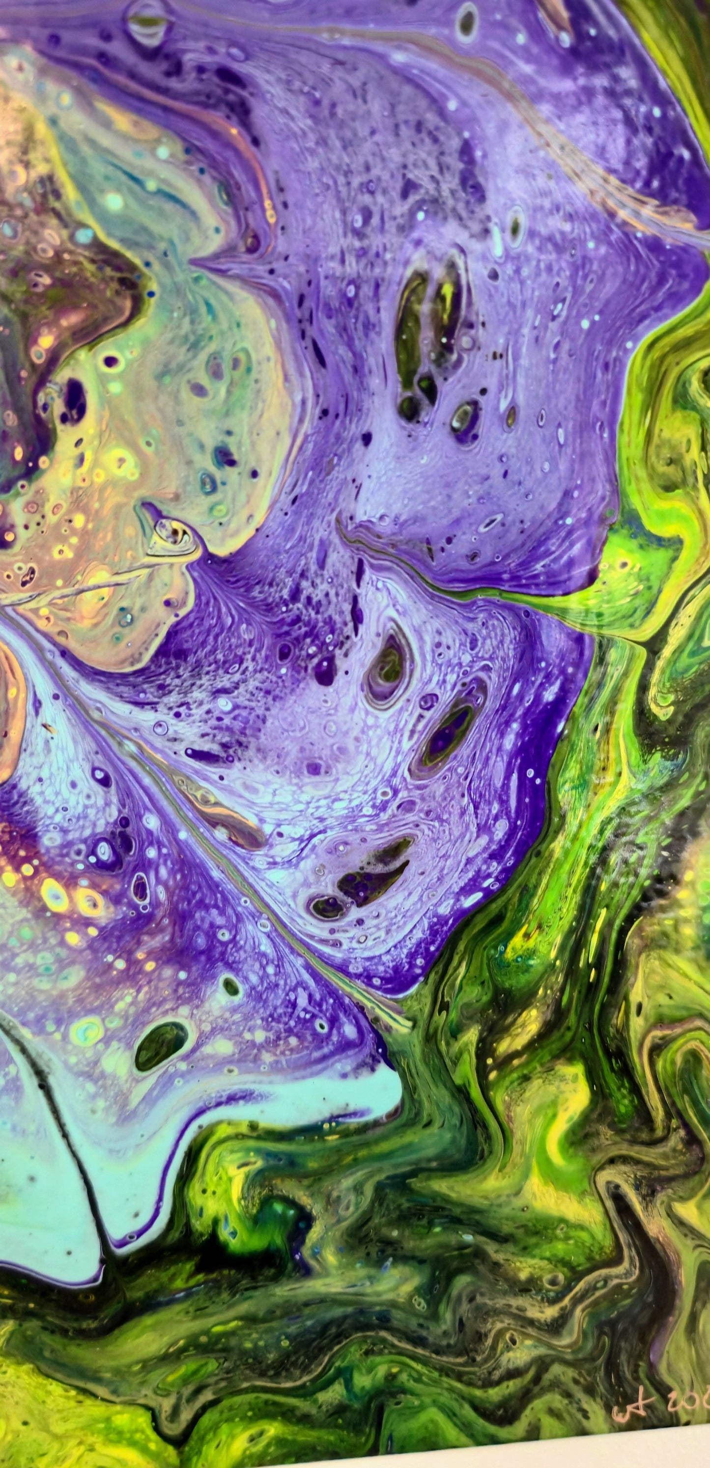 Fioletowy Sen Lasu – Obraz Abstrakcyjny Pouring Art (50x50 cm)