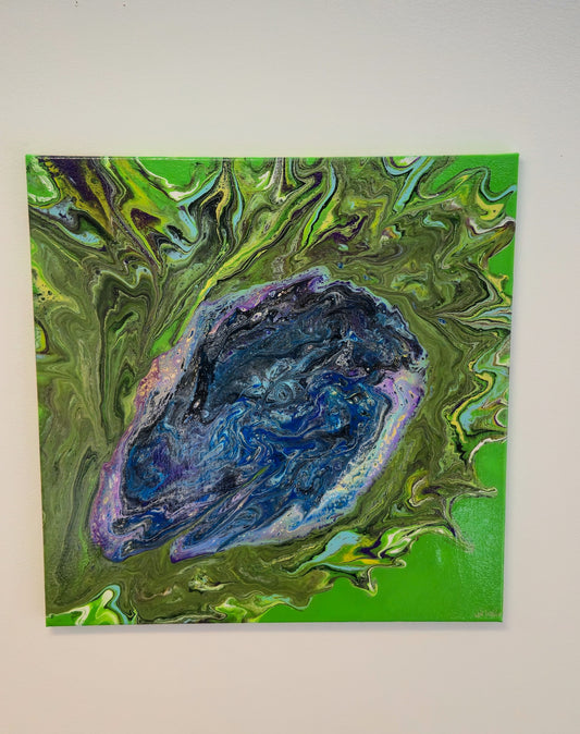 Kosmiczny Dinozaur – Obraz Abstrakcyjny Pouring Art (50x50 cm)