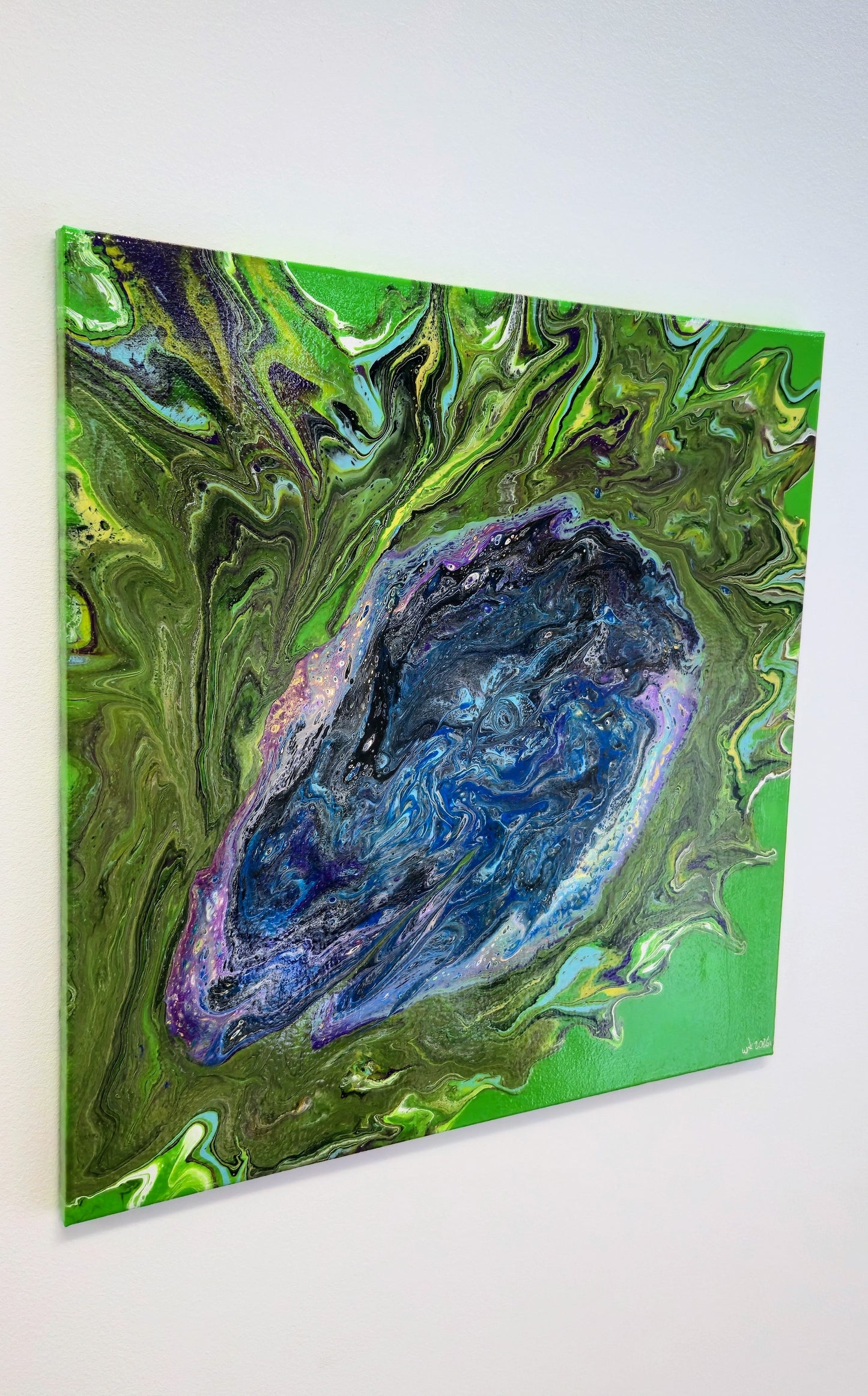 Kosmiczny Dinozaur – Obraz Abstrakcyjny Pouring Art (50x50 cm)