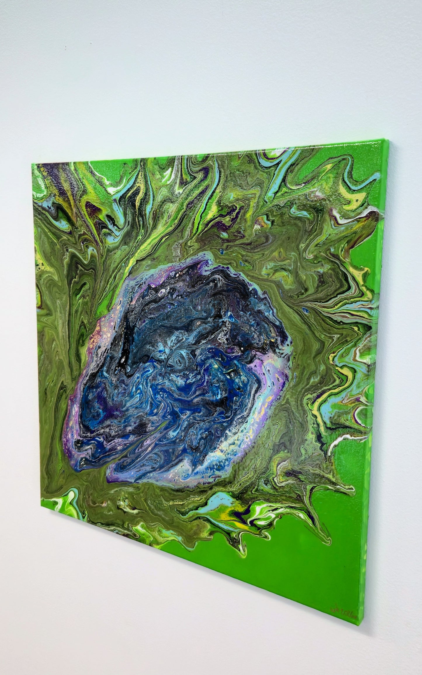Kosmiczny Dinozaur – Obraz Abstrakcyjny Pouring Art (50x50 cm)