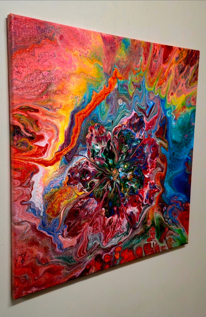 Abstrakcyjny obraz 50cm - Pouring Art Błękit i Złoto