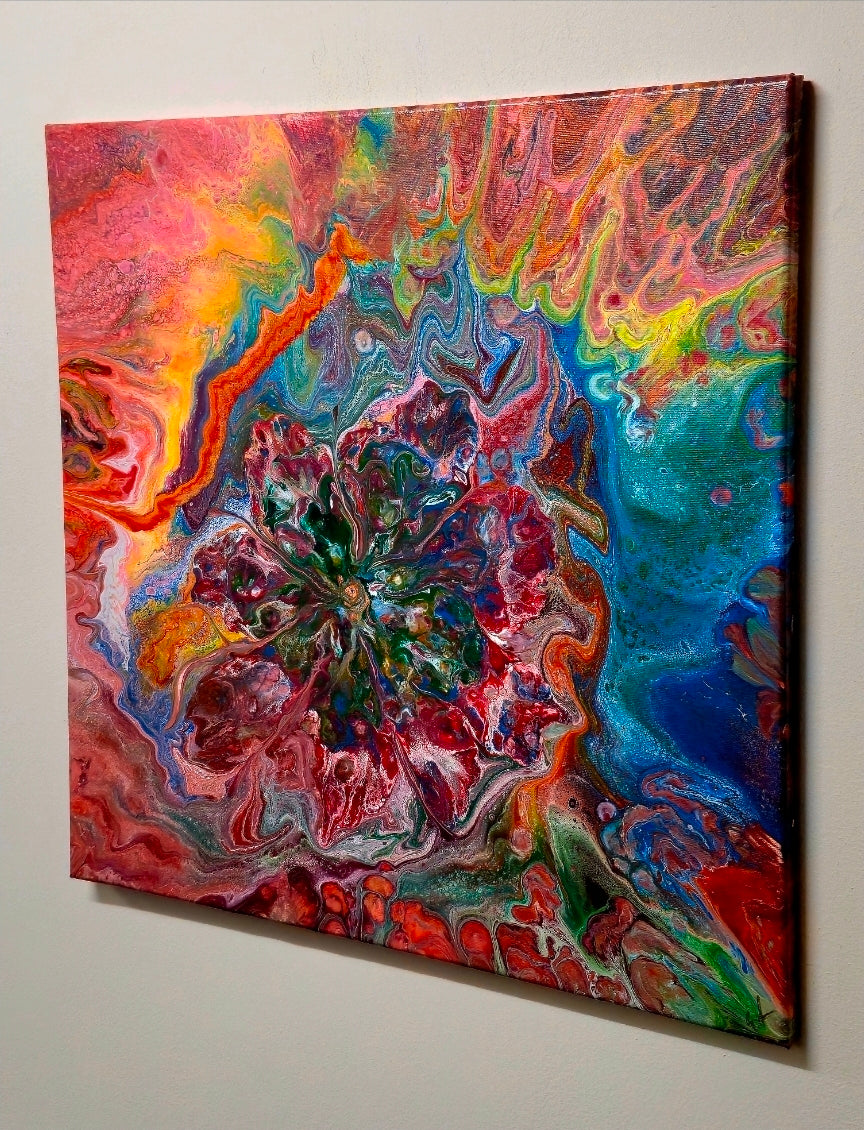 Abstrakcyjny obraz 50cm - Pouring Art Błękit i Złoto