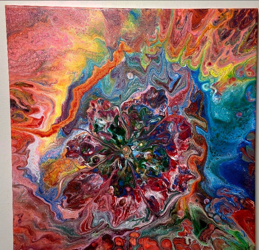 Abstrakcyjny obraz 50cm - Pouring Art Błękit i Złoto