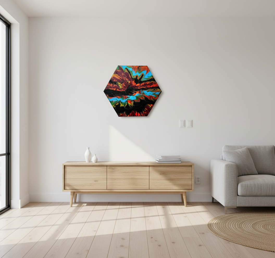 Neon Bloom - Hexagon Pouring Art 20cm