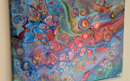 Obraz abstrakcyjny 24x30cm - Pouring Art Kolorowy