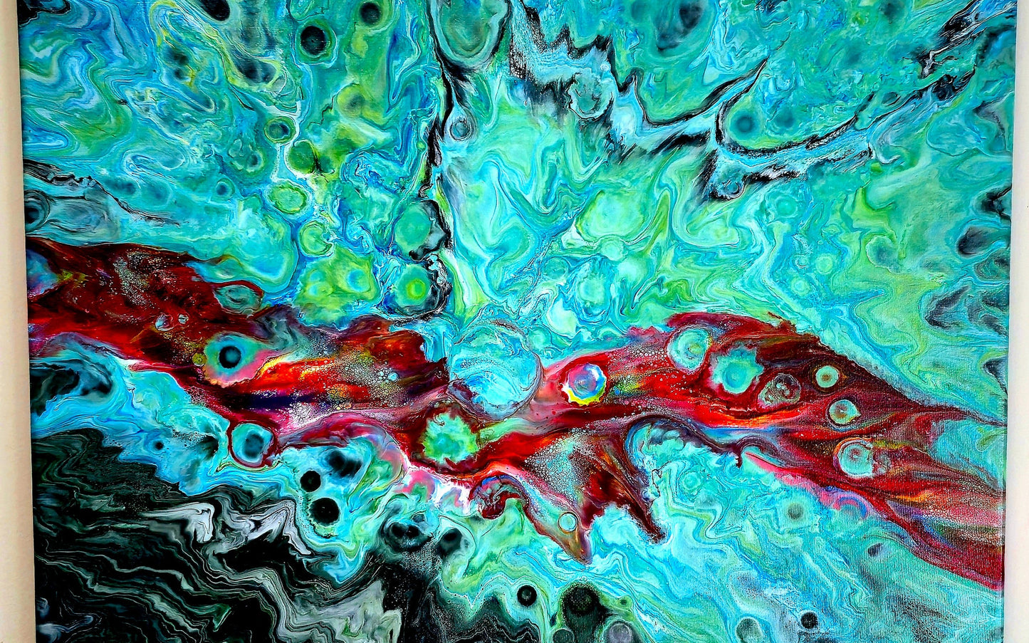 Obraz abstrakcyjny 30x40cm - Czerwień Błękit Zieleń