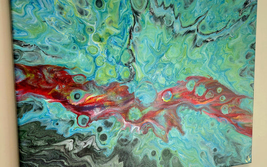 Obraz abstrakcyjny 30x40cm - Czerwień Błękit Zieleń