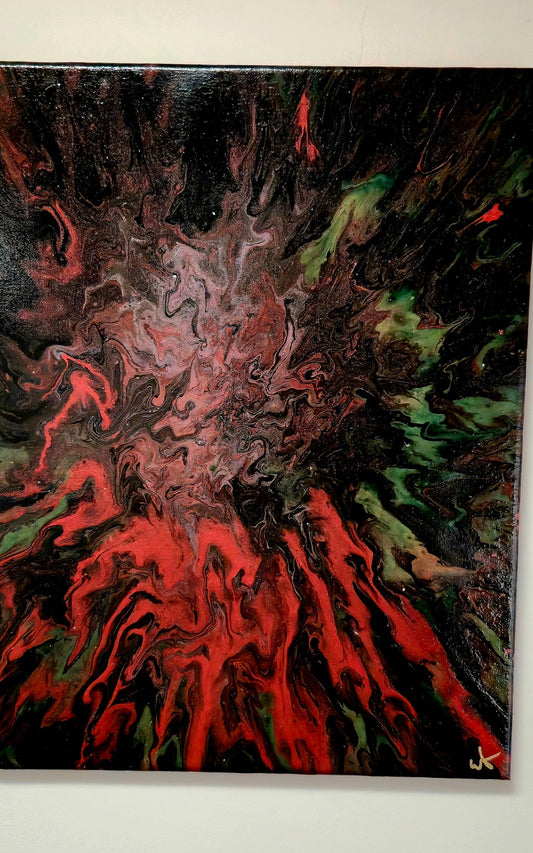 Obraz abstrakcyjny 30x40cm - Czerwień Czerń Zieleń