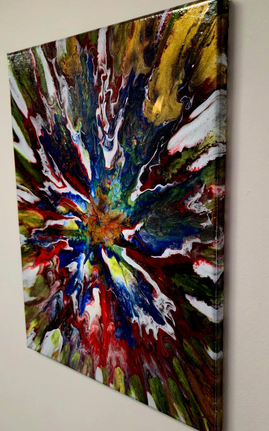 Obraz abstrakcyjny 30x40cm - Pouring Art Czerwień Turkus