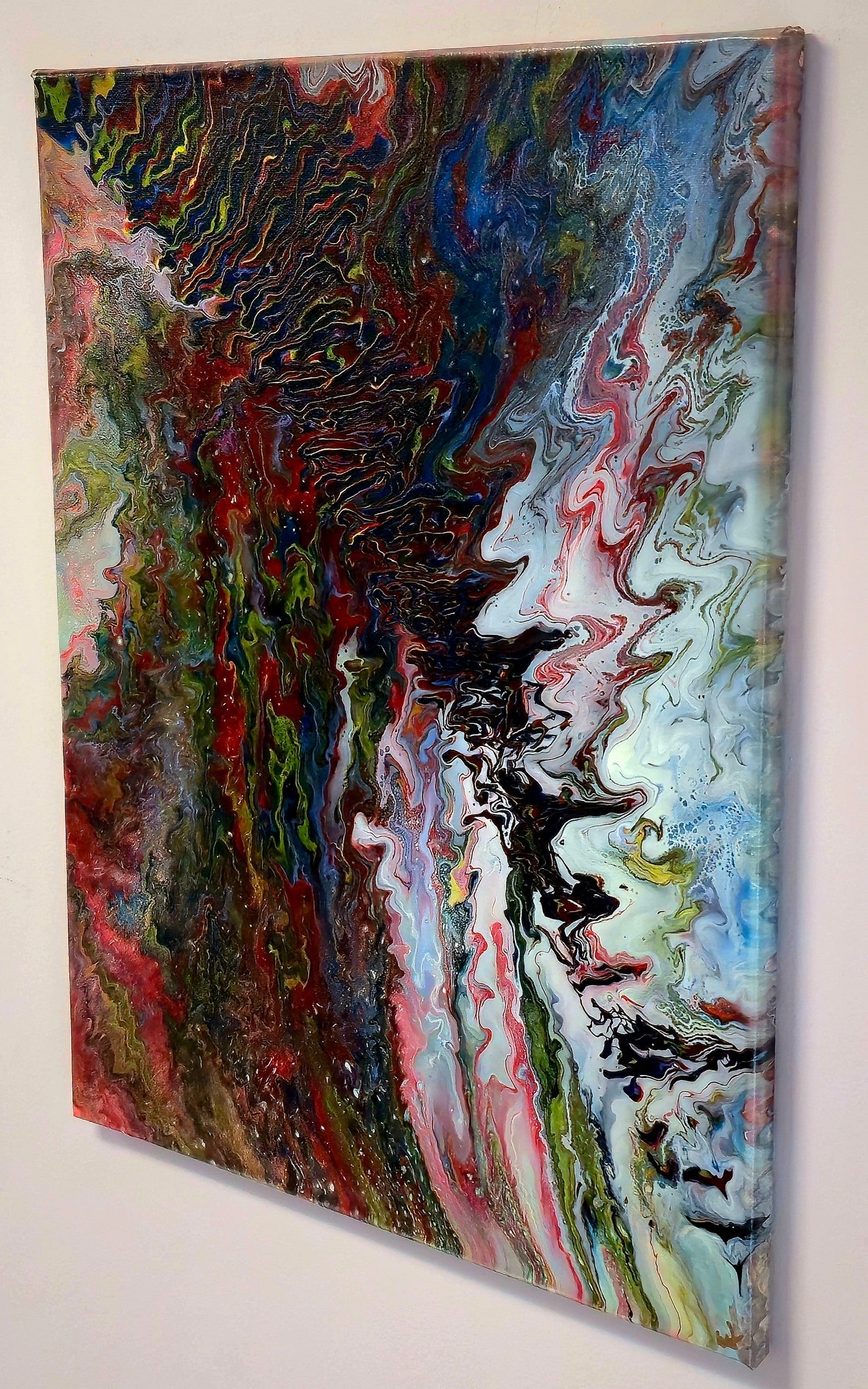 Obraz abstrakcyjny 40x50cm - Pouring Art Błękit Żółć