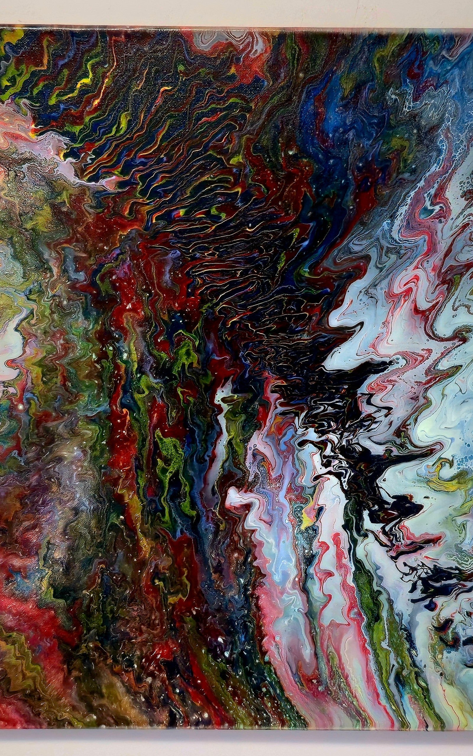 Obraz abstrakcyjny 40x50cm - Pouring Art Błękit Żółć