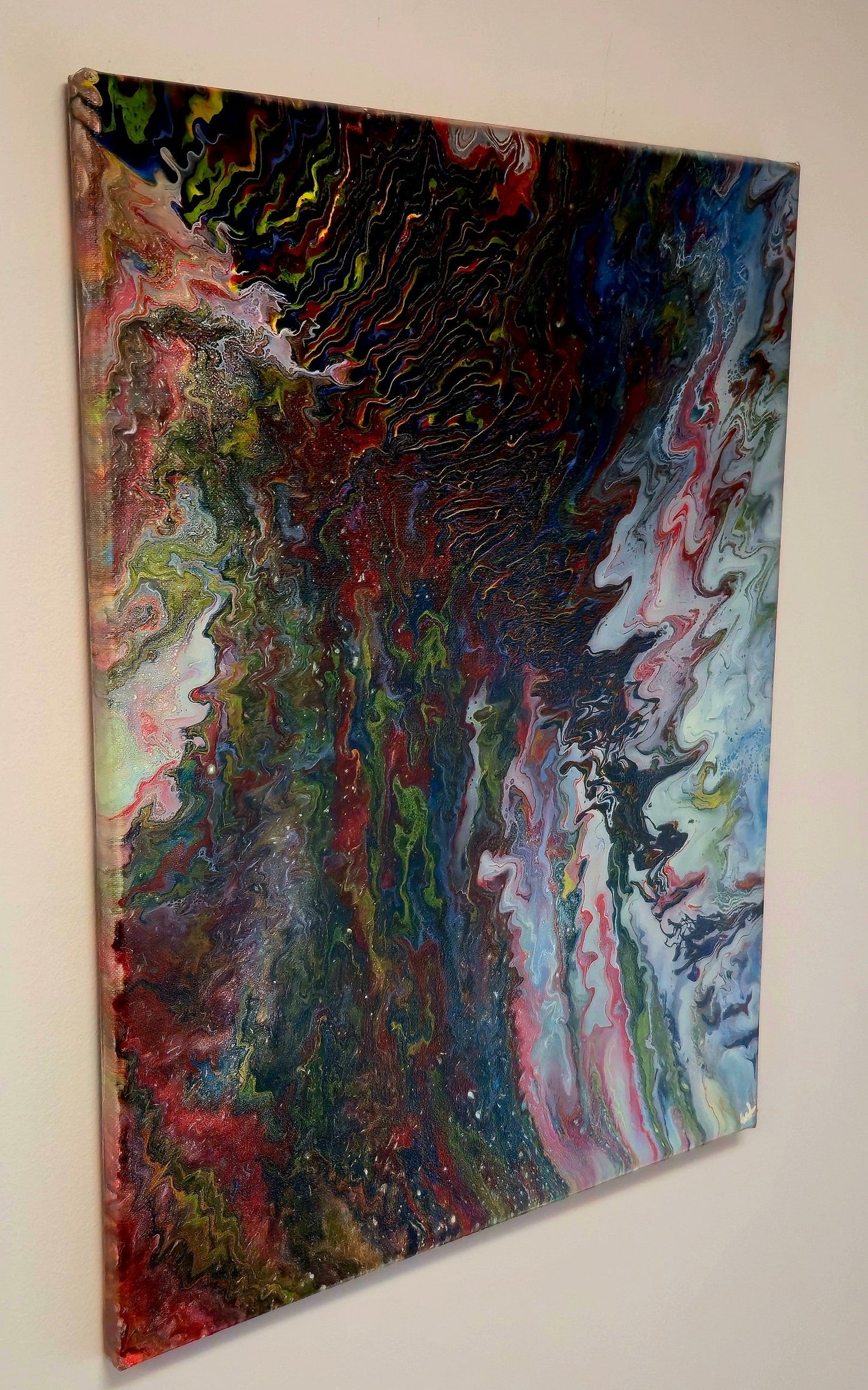 Obraz abstrakcyjny 40x50cm - Pouring Art Błękit Żółć