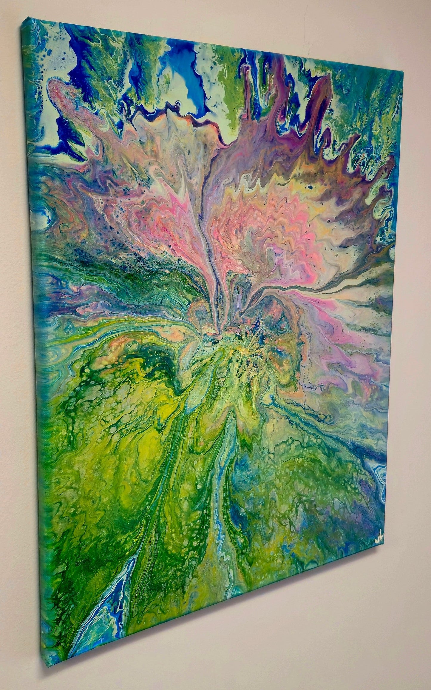 Obraz abstrakcyjny 40x50cm - Zieleń Niebieski Róż
