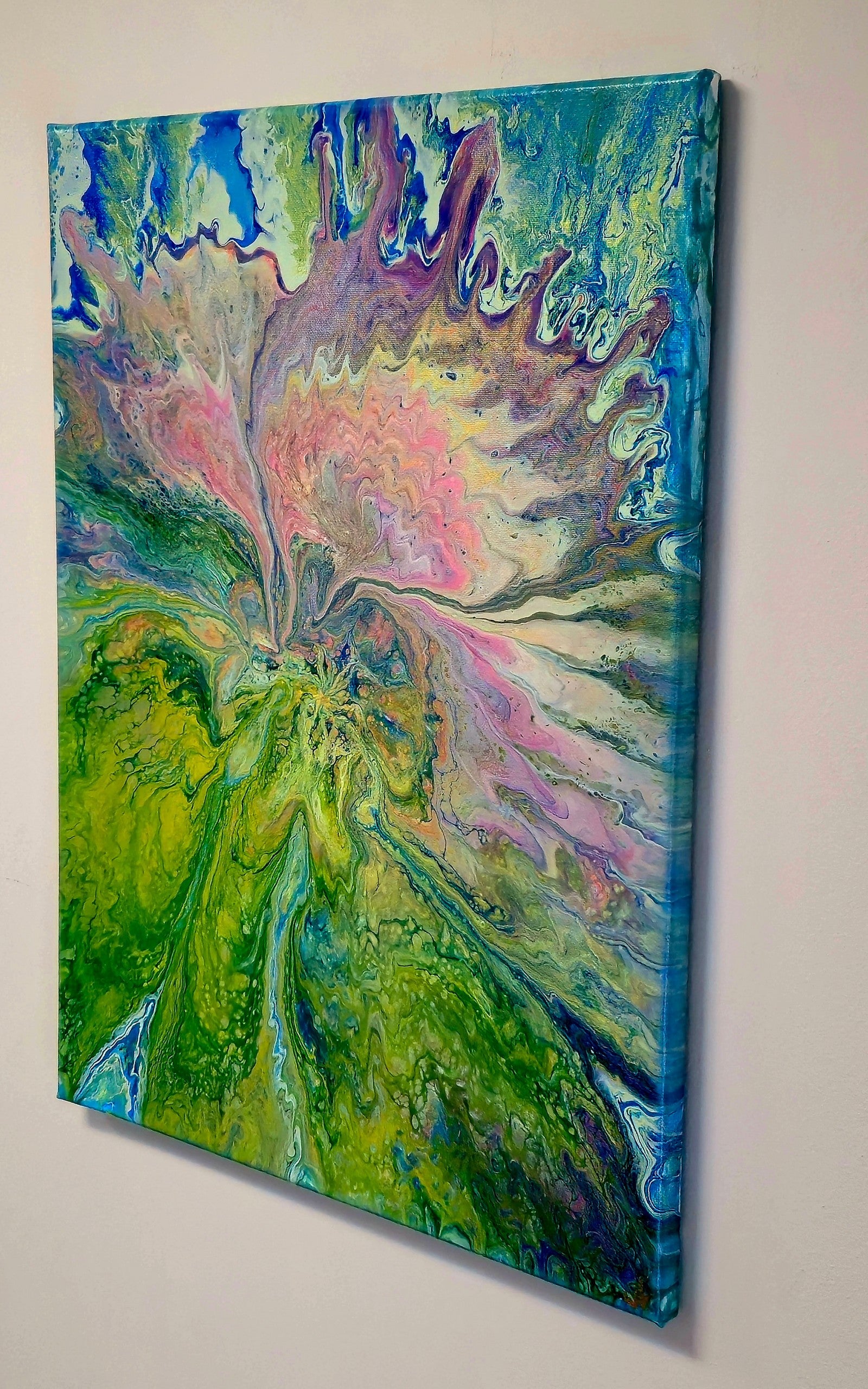 Obraz abstrakcyjny 40x50cm - Zieleń Niebieski Róż
