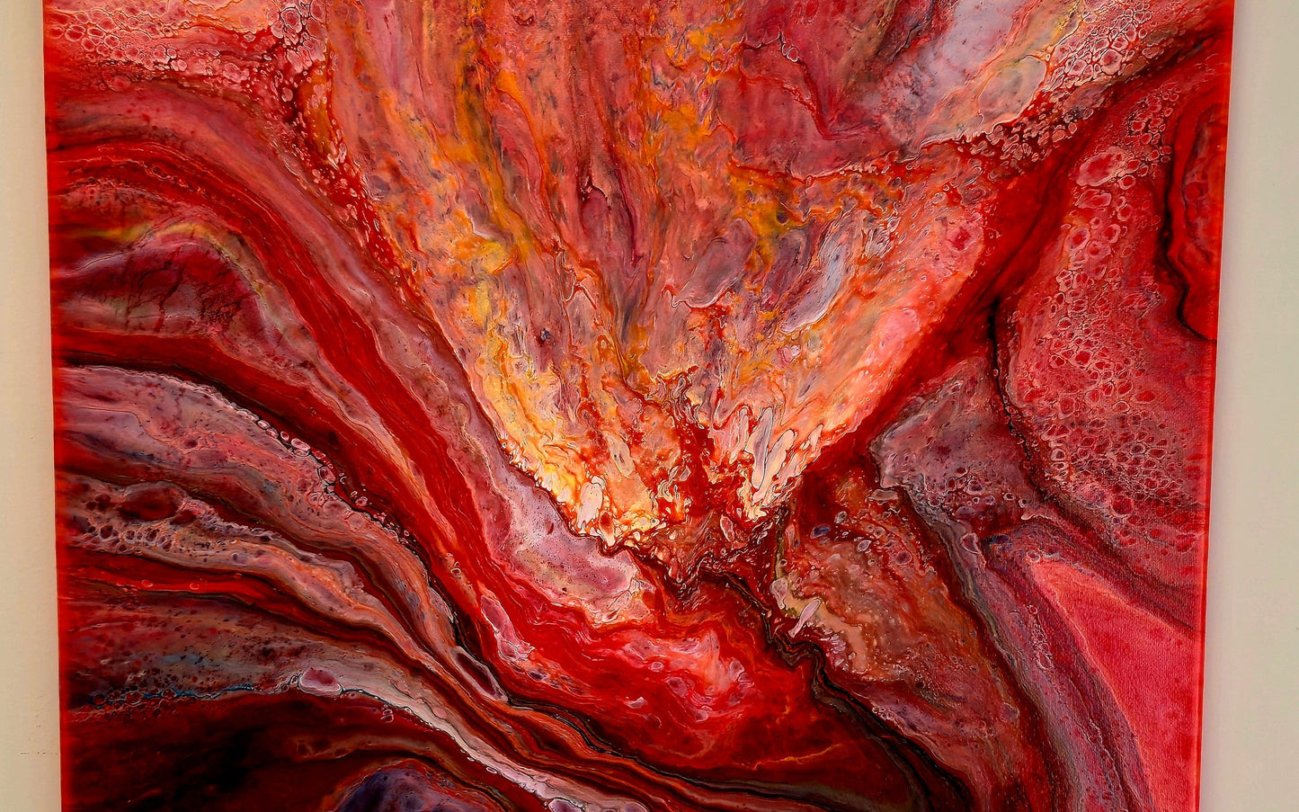 Obraz abstrakcyjny 50x50cm - Czerwień Pouring Art