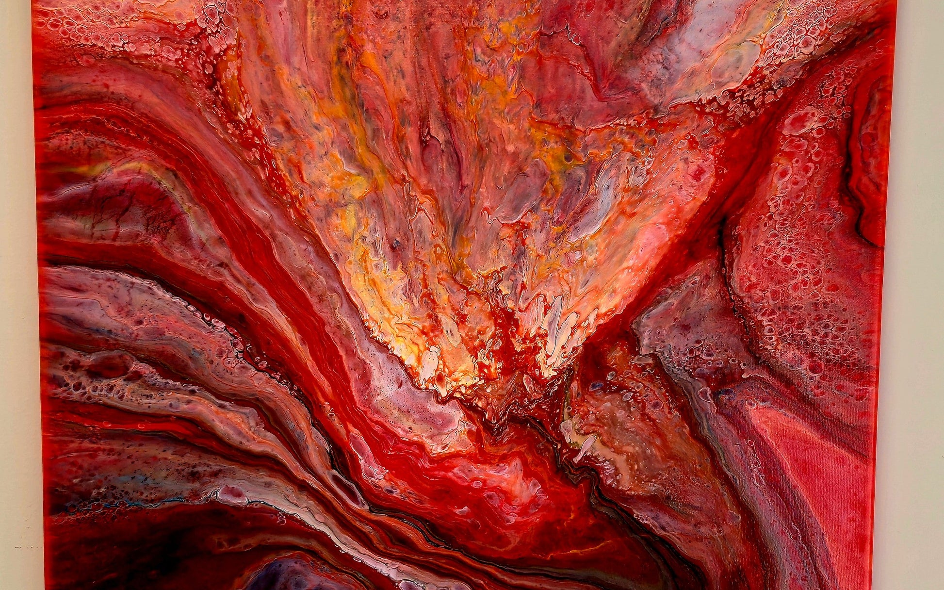 Obraz abstrakcyjny 50x50cm - Czerwień Pouring Art