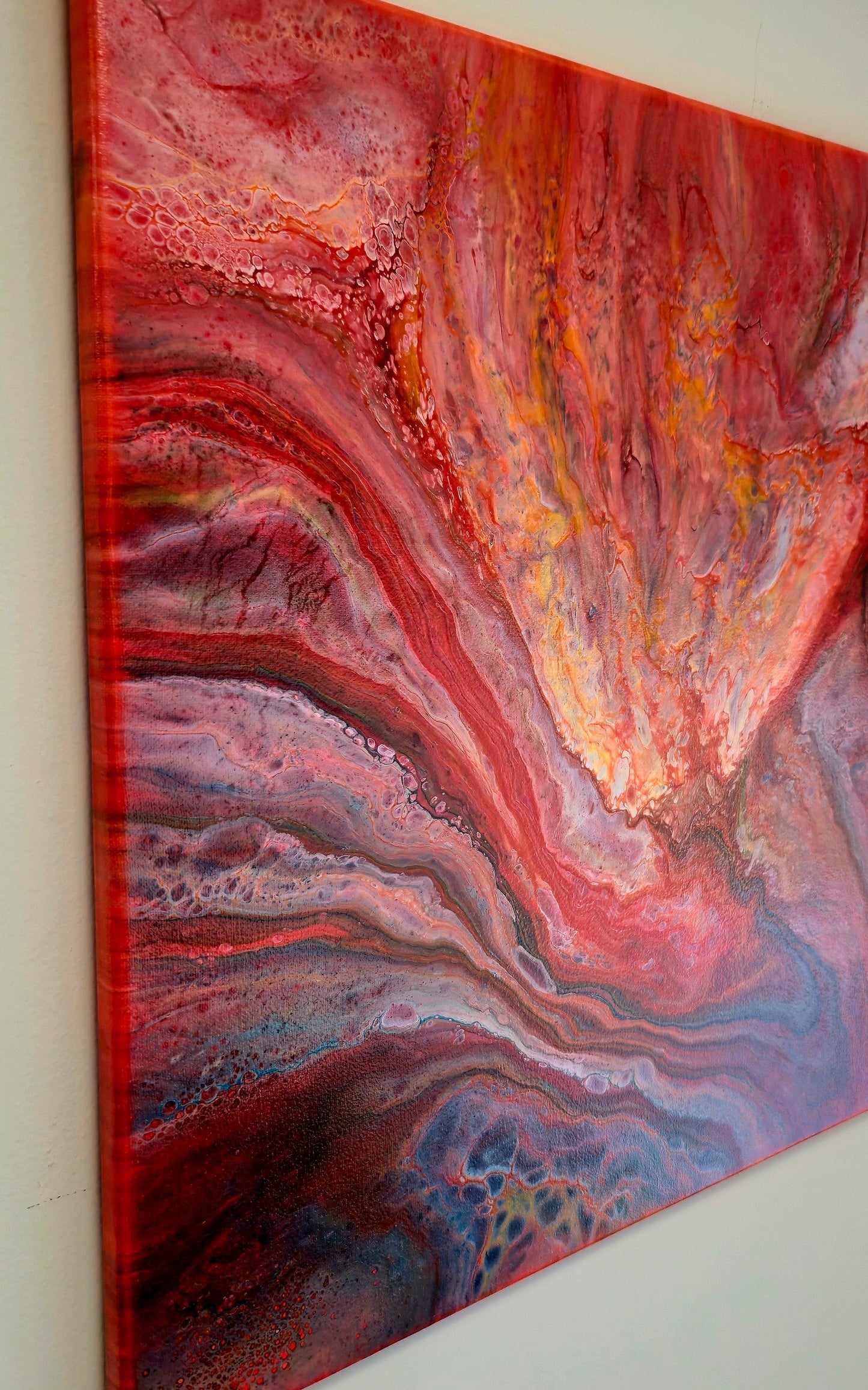 Obraz abstrakcyjny 50x50cm - Czerwień Pouring Art