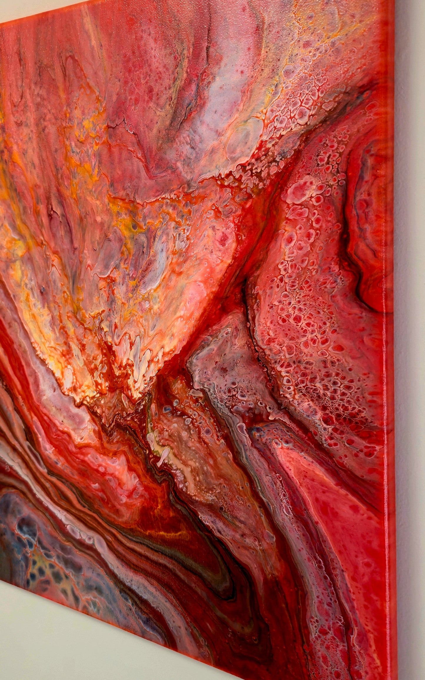 Obraz abstrakcyjny 50x50cm - Czerwień Pouring Art