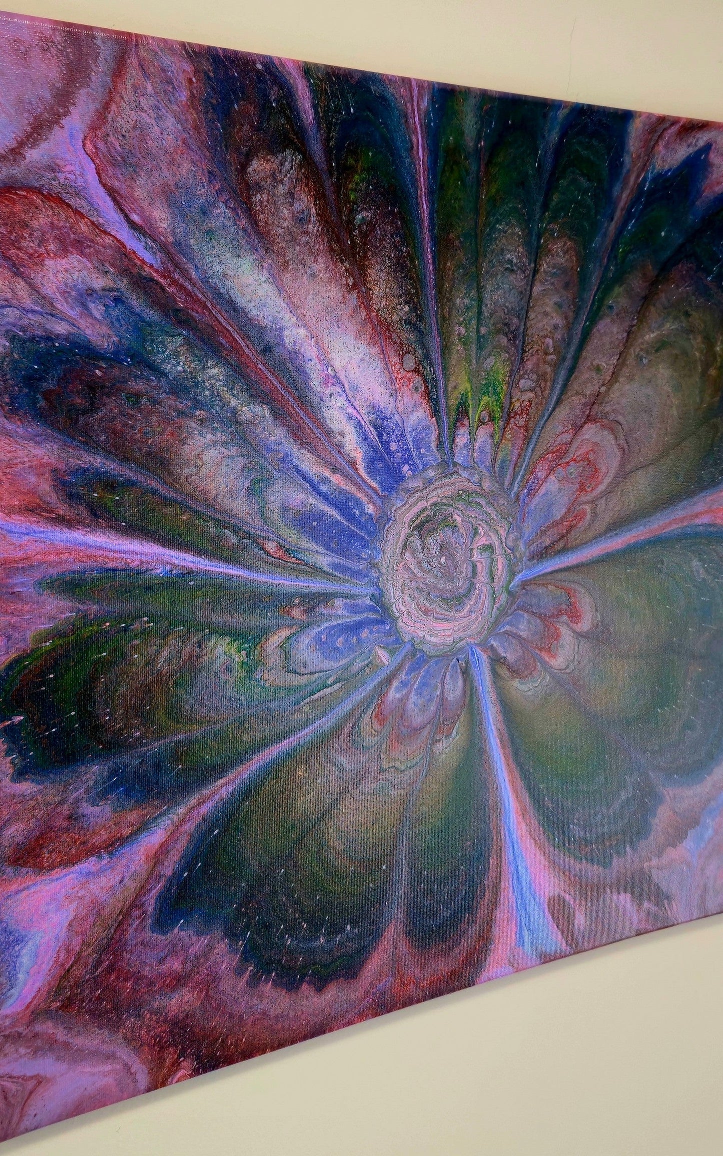 Obraz abstrakcyjny 50x50cm - Kwiat Fiolet Róż Zieleń