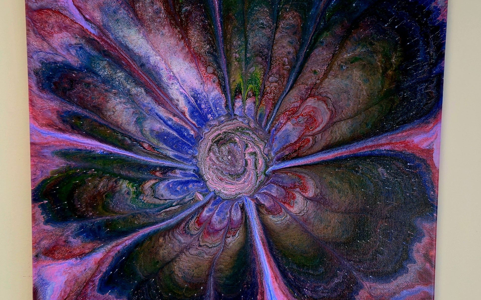 Obraz abstrakcyjny 50x50cm - Kwiat Fiolet Róż Zieleń