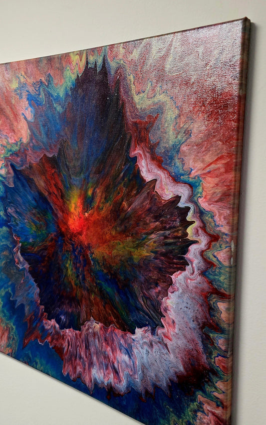 Obraz abstrakcyjny 50x50cm - Pouring Art Czerwień Błękit