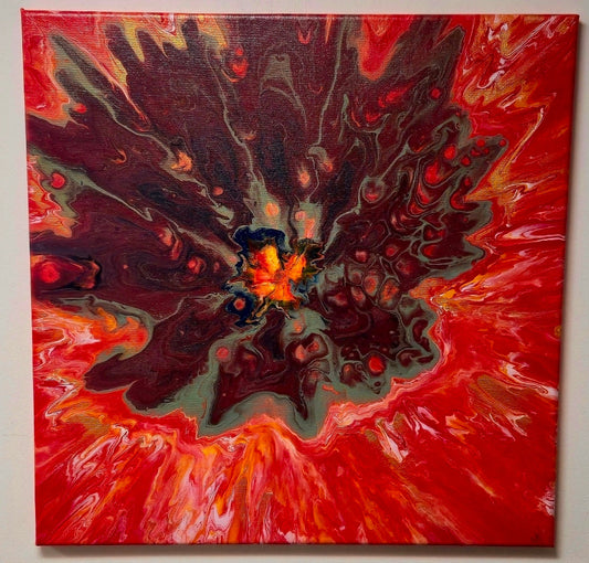 Obraz abstrakcyjny 50x50cm - Pouring Art Czerwień i Brąz