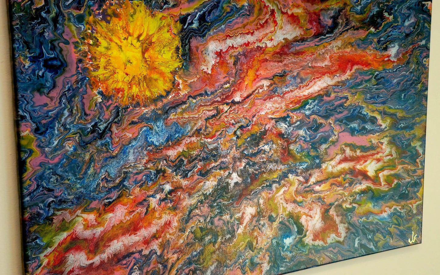 Obraz abstrakcyjny 50x70cm - Pouring Art Błękit Czerwień