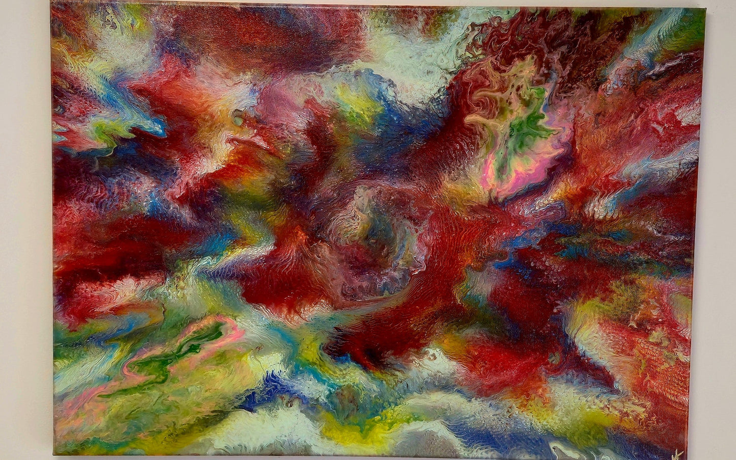 Obraz abstrakcyjny 50x70cm - Pouring Art Czerwień Turkus