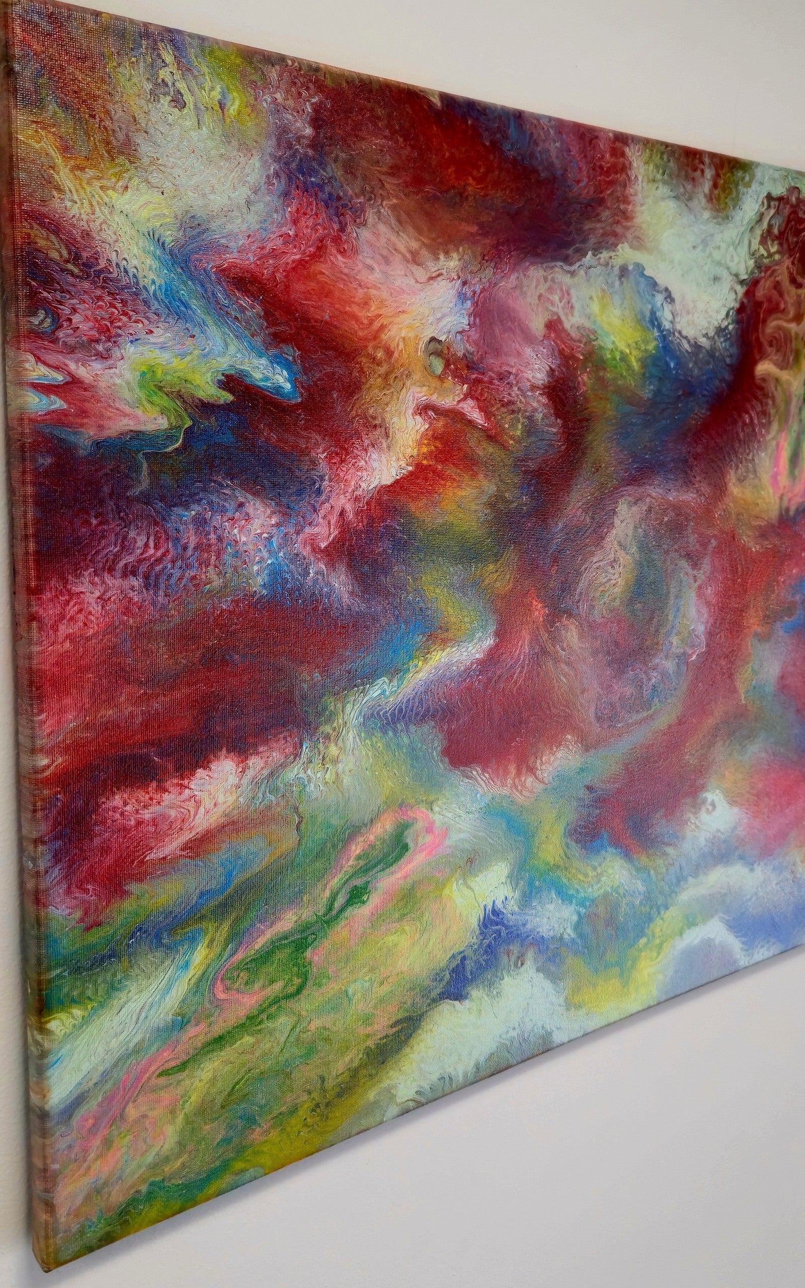 Obraz abstrakcyjny 50x70cm - Pouring Art Czerwień Turkus