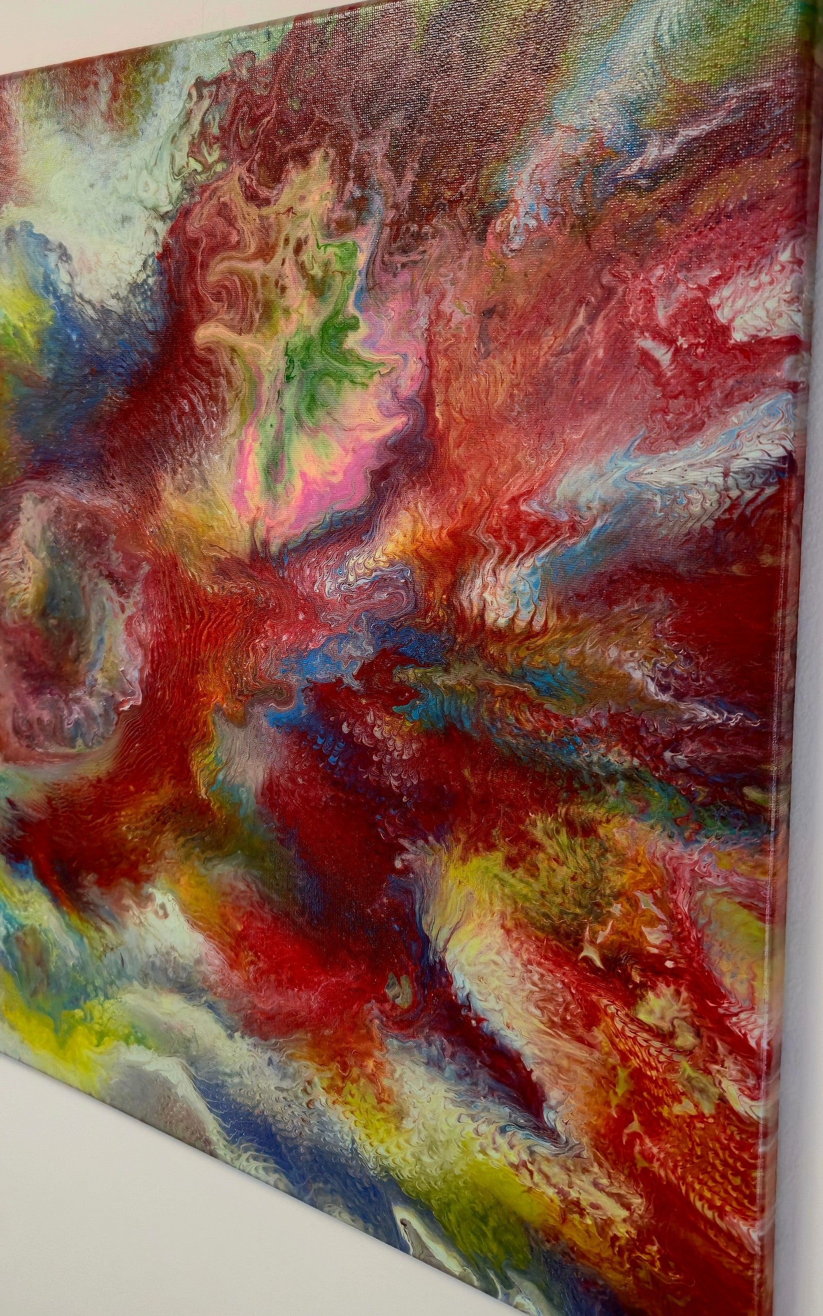 Obraz abstrakcyjny 50x70cm - Pouring Art Czerwień Turkus