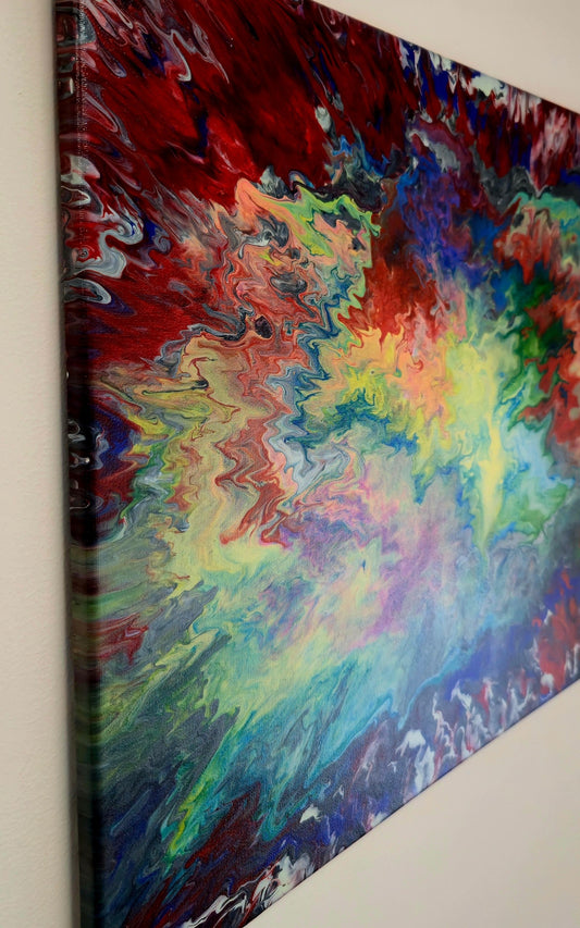 Obraz abstrakcyjny 50x70cm - Pouring Art Turkus Żółty