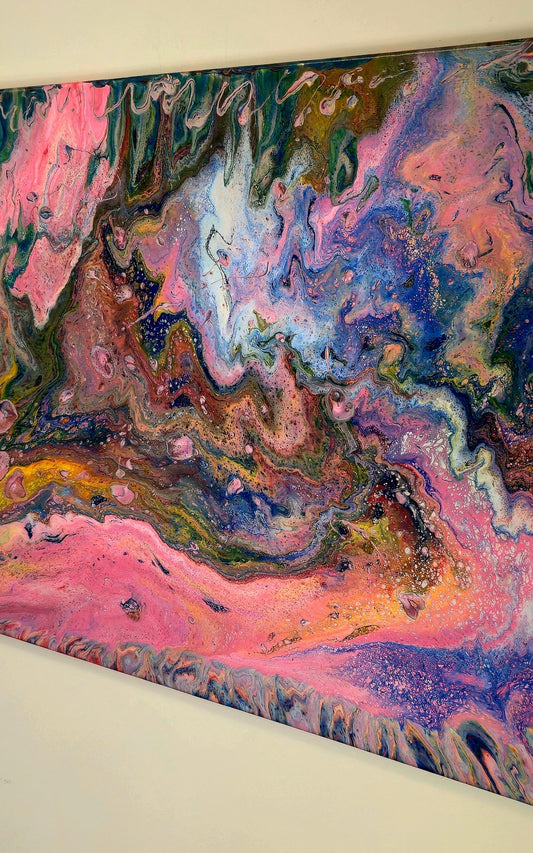 Obraz abstrakcyjny 70x100cm - Pouring Art Czerwień Turkus