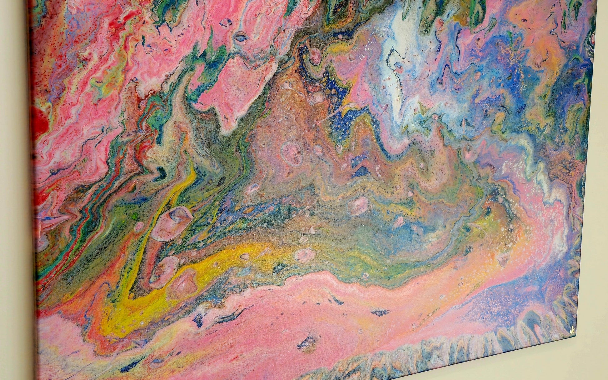 Obraz abstrakcyjny 70x100cm - Pouring Art Czerwień Turkus