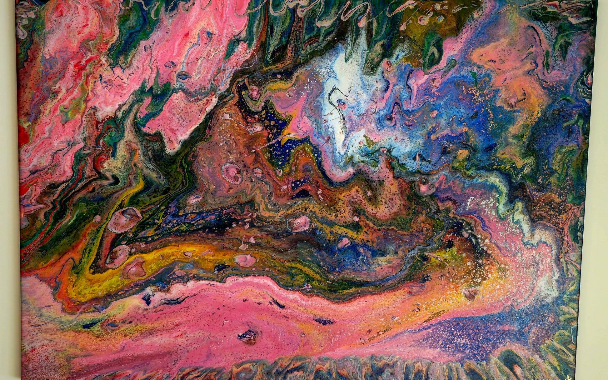 Obraz abstrakcyjny 70x100cm - Pouring Art Czerwień Turkus