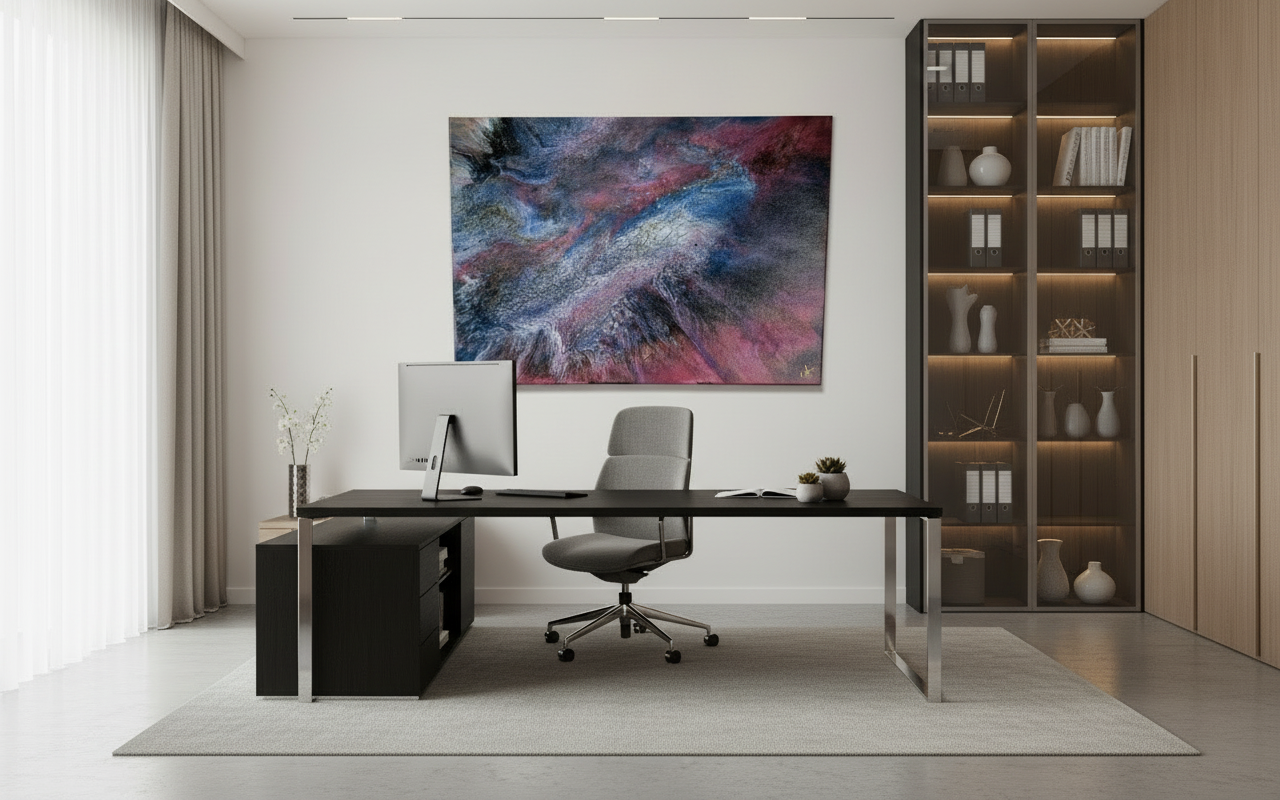 Obraz abstrakcyjny o wymiarach 50x70cm wykonany techniką Pouring Art w tonacji błękitu i złota. - Oryginalny