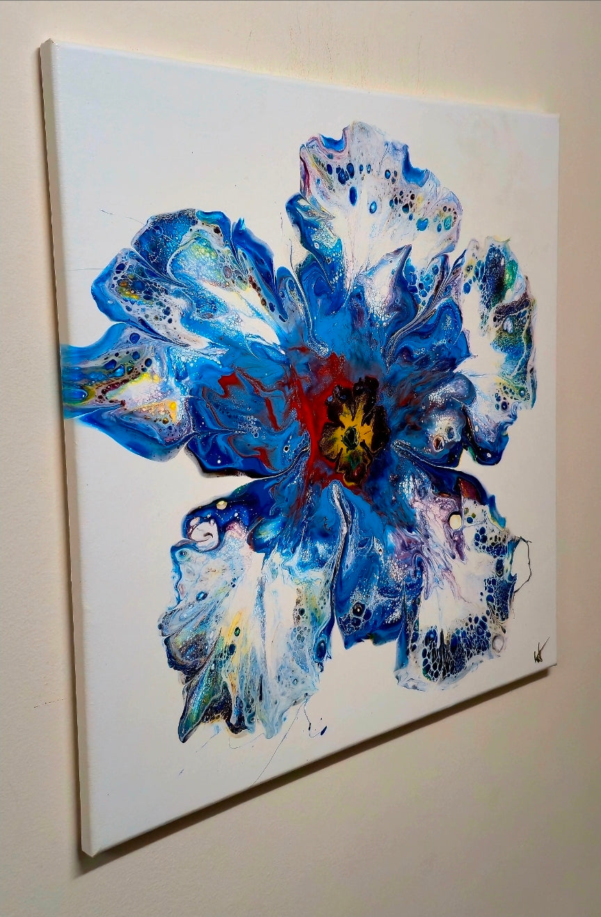 Obraz akrylowy Niebieski Kwiat 50x50cm - Ręcznie malowany
