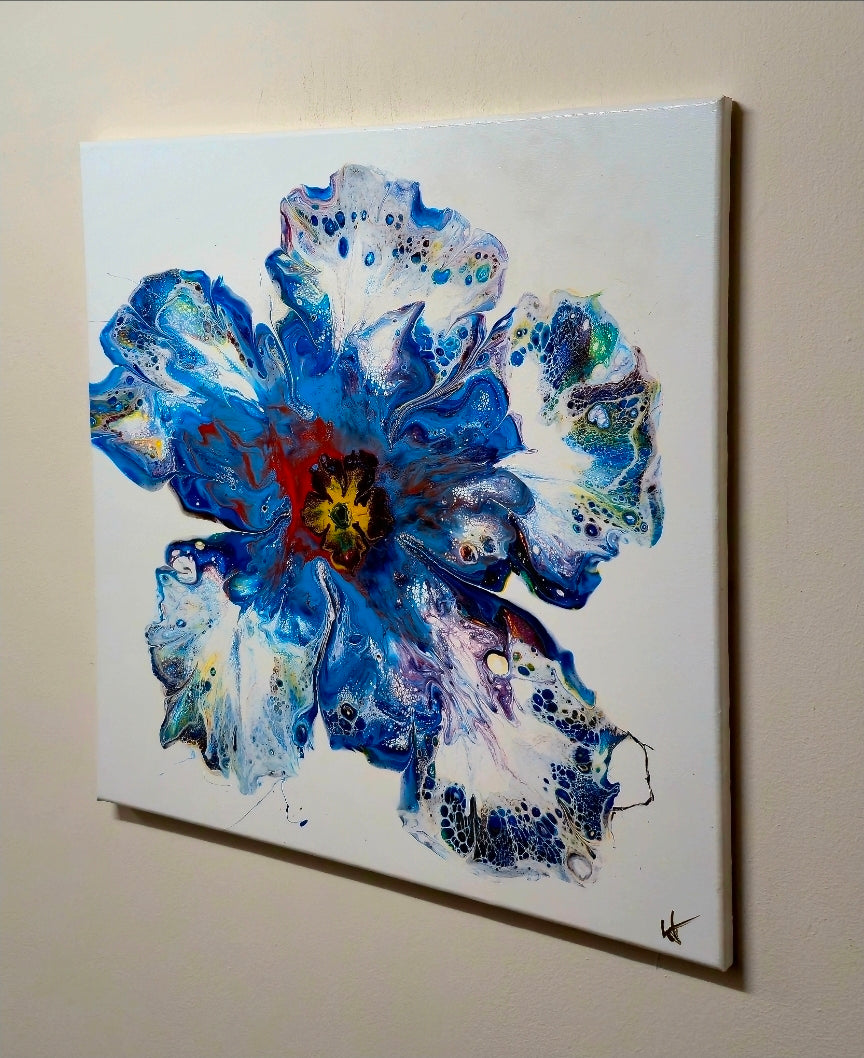 Obraz akrylowy Niebieski Kwiat 50x50cm - Ręcznie malowany